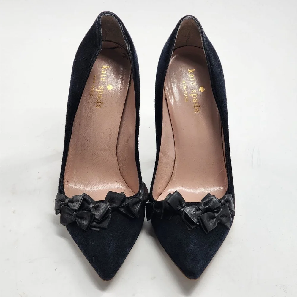 KATE SPADE Navy Suede Bow Detail Pointed Toe‎ Stiletto Heel Pumps Size 6
